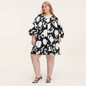 NWT Kate Spade Black and White Floral Long Sleeve Mini Dress Size XL
